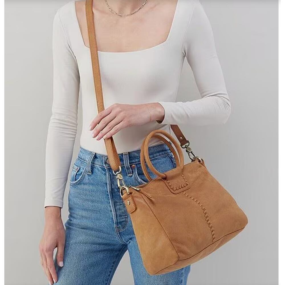 HOBO Sheila Medium Leather Satchel Whipstitch Bag Tan - Picture 3 of 12